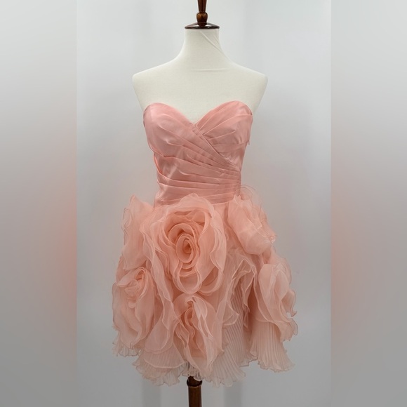 Jovani Pink Tulle Rosette Formal Mini Dress Prom Homecoming Wedding Guest 4 NEW - Picture 2 of 5